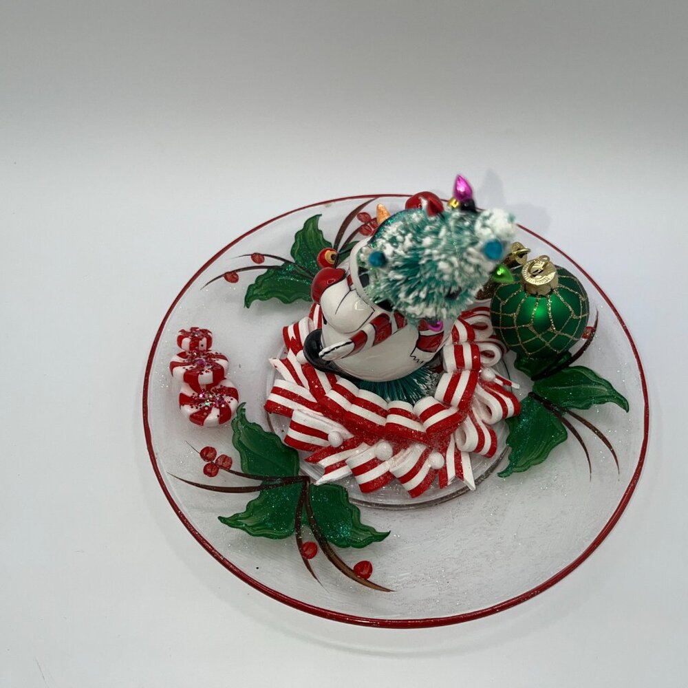 Vintage Ceramic Snowman With Bottle Brush Tree String Light Hat Candy Cane OOAK - Picture 7 of 16